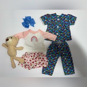 No Brand Pajamas, Bear and Hair Bow for American Girl‎ 18" Doll